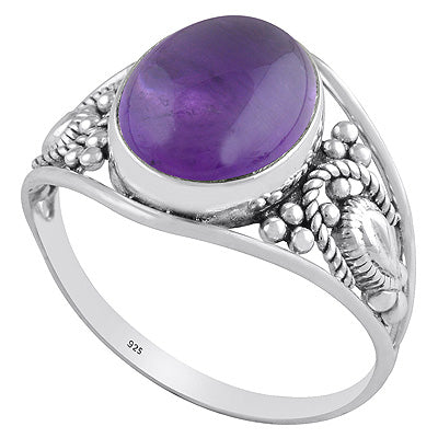 Alluring Handcrafted Rawa and wire Work Around Amethyst Oval Shape 925 Sterling Solid Silver Ring - R3401494-1