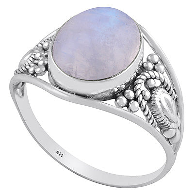 Alluring Handcrafted Rawa and wire Work Around Rainbow Moonstone Oval Shape 925 Sterling Solid Silver Ring - R3401494-10