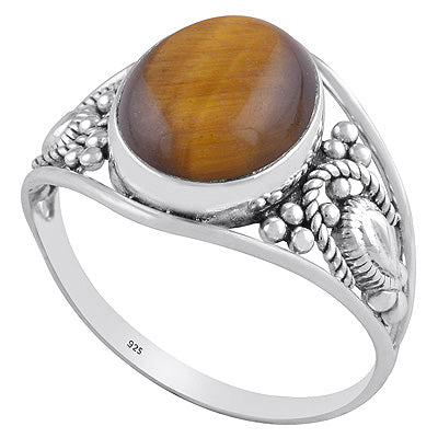 Alluring Handcrafted Rawa and wire Work Around Tiger's Eye Oval Shape 925 Sterling Solid Silver Ring - R3401494-21