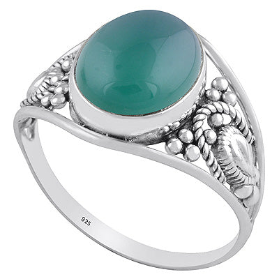 Alluring Handcrafted Rawa and wire Work Around Green Onyx Oval Shape 925 Sterling Solid Silver Ring - R3401494-32