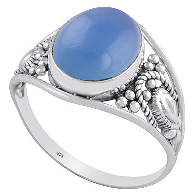 Alluring Handcrafted Rawa and wire Work Around Blue Chalcedony Oval Shape 925 Sterling Solid Silver Ring - R3401494-33