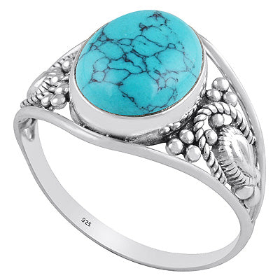 Alluring Handcrafted Rawa and wire Work Around Turquoise Oval Shape 925 Sterling Solid Silver Ring - R3401494-8
