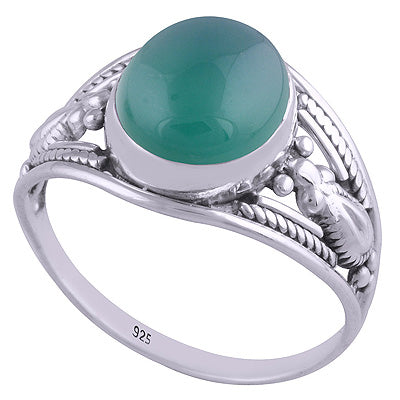 Beautiful Textured Hand Work Green Onyx Oval Shape 925 Sterling Solid Silver Ring - R3401495-32