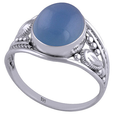 Alluring Rawa & Wire Work Around Blue Chalcedony Oval Shape 925 Sterling Solid Silver Ring - R3401496-29