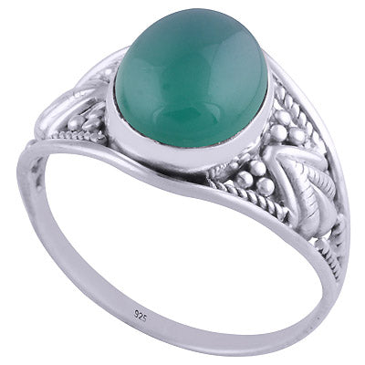 Gorgeous Rawa Work Around Green Onyx Oval Shape 925 Sterling Solid Silver Ring - R3401497-29