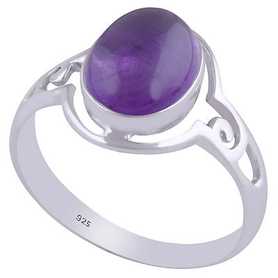 Stunning Cut out Work Around Amethyst Oval Shape 925 Sterling Solid Silver Ring - R3401499-1