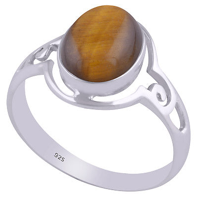 Stunning Cut out Work Around Tiger's Eye Oval Shape 925 Sterling Solid Silver Ring - R3401499-146