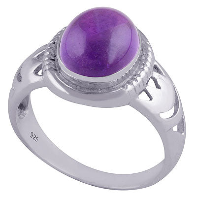Beautiful Cut Work Around Amethyst Oval Shape 925 Sterling Solid Silver Ring - R3401500-1