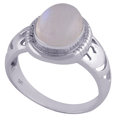 Beautiful Cut Work Around Rainbow Moonstone Oval Shape 925 Sterling Solid Silver Ring - R3401500-11