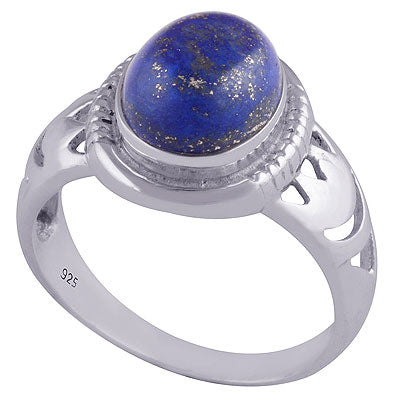 Beautiful Cut Work Around Lapis Oval Shape 925 Sterling Solid Silver Ring - R3401500-21