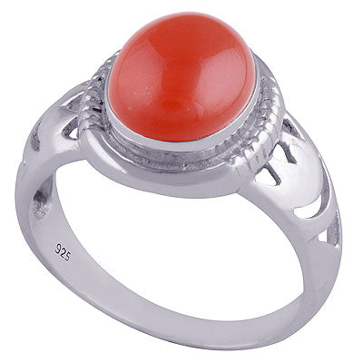 Beautiful Cut Work Around Carnelian Oval Shape 925 Sterling Solid Silver Ring - R3401500-25