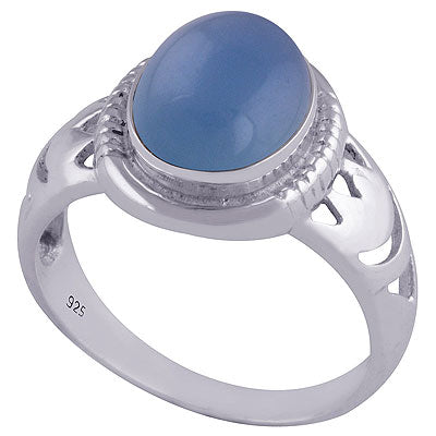 Beautiful Cut Work Around Blue Chalcedony Oval Shape 925 Sterling Solid Silver Ring - R3401500-38