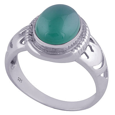Beautiful Cut Work Around Green Onyx Oval Shape 925 Sterling Solid Silver Ring - R3401500-68