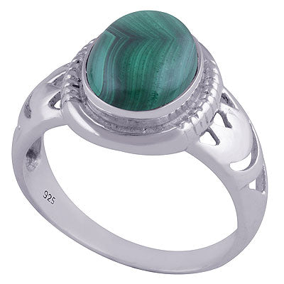 Beautiful Cut Work Around Malachite Oval Shape 925 Sterling Solid Silver Ring - R3401500-86