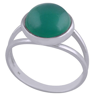 Classic Double Band Green Onyx Round Shape 925 Sterling Solid Silver Ring - R3401502-122