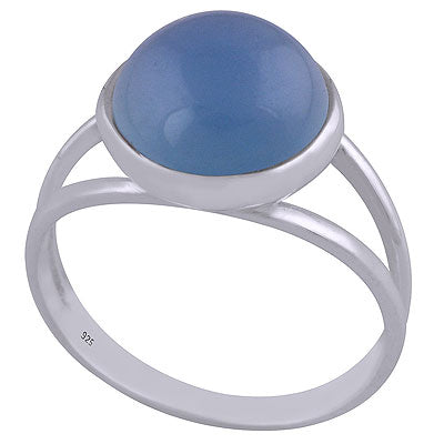 Classic Double Band Blue Chalcedony Round Shape 925 Sterling Solid Silver Ring - R3401502-129