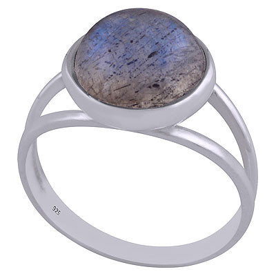 Classic Double Band Labradorite Round Shape 925 Sterling Solid Silver Ring - R3401502-16