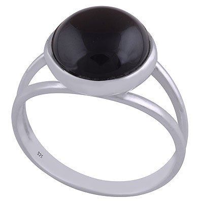 Classic Double Band Black Onyx Round Shape 925 Sterling Solid Silver Ring - R3401502-31