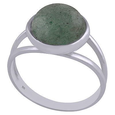 Classic Double Band Green Aventurine Round Shape 925 Sterling Solid Silver Ring - R3401502-35