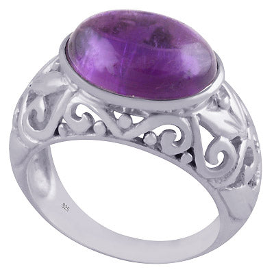 Alluring Handcrafted Work Around Amethyst Oval Shape 925 Sterling Solid Silver Ring - R3401507-1