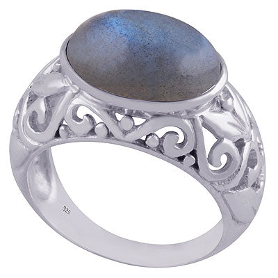 Alluring Handcrafted Work Around Labradorite Oval Shape 925 Sterling Solid Silver Ring - R3401507-14