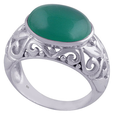 Alluring Handcrafted Work Around Green Onyx Oval Shape 925 Sterling Solid Silver Ring - R3401507-22