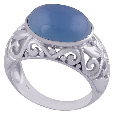 Alluring Handcrafted Work Around Blue Chalcedony Oval Shape 925 Sterling Solid Silver Ring - R3401507-25