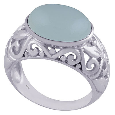 Alluring Handcrafted Work Around Aqua Chalcedony Oval Shape 925 Sterling Solid Silver Ring - R3401507-26