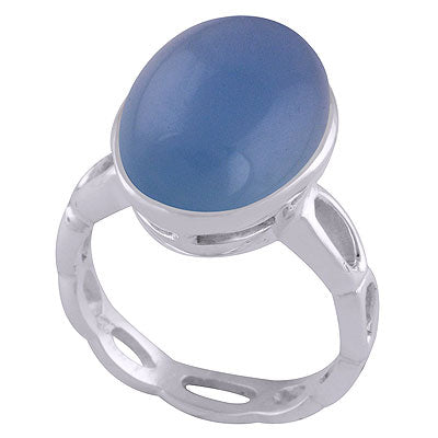 Gorgeous Cut Work Shank Around Blue Chalcedony Oval Shape 925 Sterling Solid Silver Ring - R3401509-25