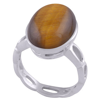 Gorgeous Cut Work Shank Around Tiger's Eye Oval Shape 925 Sterling Solid Silver Ring - R3401509-43