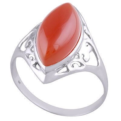 Alluring Cut Work Around Carnelian Marquise Shape 925 Sterling Solid Silver Ring - R3401511-18