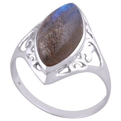 Alluring Cut Work Around Labradorite Marquise Shape 925 Sterling Solid Silver Ring - R3401511-77