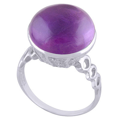 Beautiful Handcrafted Work Around Amethyst Round Shape 925 Sterling Solid Silver Ring - R3401516-1