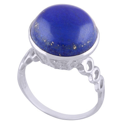 Beautiful Handcrafted Work Around Lapis Round Shape 925 Sterling Solid Silver Ring - R3401516-15