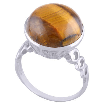 Beautiful Handcrafted Work Around Tiger's Eye Round Shape 925 Sterling Solid Silver Ring - R3401516-25