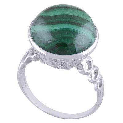 Beautiful Handcrafted Work Around Malachite Round Shape 925 Sterling Solid Silver Ring - R3401516-29
