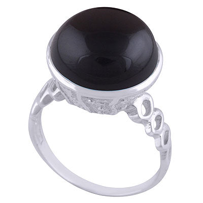 Beautiful Handcrafted Work Around Black Onyx Round Shape 925 Sterling Solid Silver Ring - R3401516-35