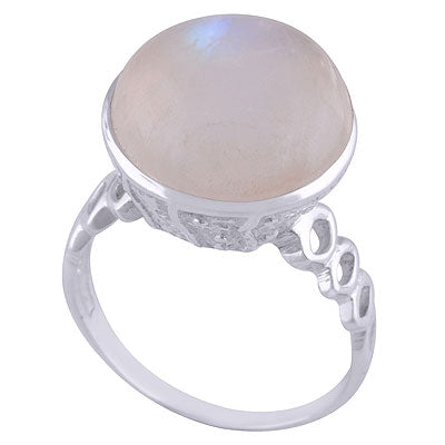 Beautiful Handcrafted Work Around Rainbow Moonstone Round Shape 925 Sterling Solid Silver Ring - R3401516-6