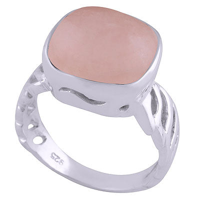 Stunning Cut Work Around Rose Quartz Square Shape 925 Sterling Solid Silver Ring - R3401517-30