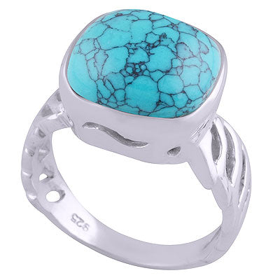 Stunning Cut Work Around Turquoise Square Shape 925 Sterling Solid Silver Ring - R3401517-6