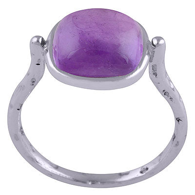 Beautiful Hand Texture Around Amethyst Cushion Shape 925 Sterling Solid Silver Ring - R3401531-1