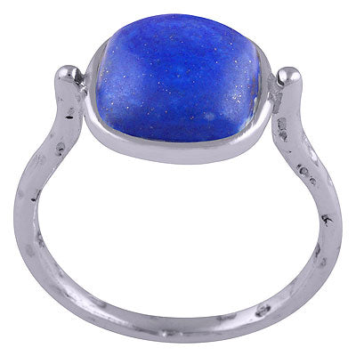 Beautiful Hand Texture Around Lapis Cushion Shape 925 Sterling Solid Silver Ring - R3401531-15