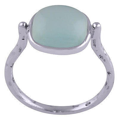 Beautiful Hand Texture Around Aqua Chalcedony Cushion Shape 925 Sterling Solid Silver Ring - R3401531-25