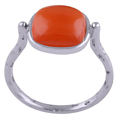 Beautiful Hand Texture Around Carnelian Cushion Shape 925 Sterling Solid Silver Ring - R3401531-31