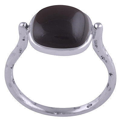 Beautiful Hand Texture Around Black Onyx Cushion Shape 925 Sterling Solid Silver Ring - R3401531-69
