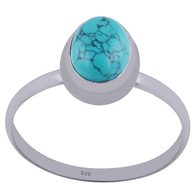 Beautiful Plain Turquoise Oval Shape 925 Sterling Solid Silver Ring - R3401546-37