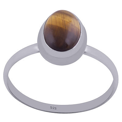 Beautiful Plain Tiger's Eye Oval Shape 925 Sterling Solid Silver Ring - R3401546-57