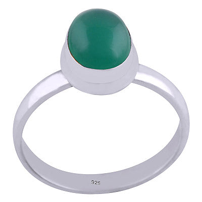 Beautiful Plain Green Onyx Oval Shape 925 Sterling Solid Silver Ring - R3401546-87