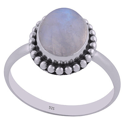 Gorgeous Rawa Work Around Rainbow Moonstone Oval Shape 925 Sterling Solid Silver Ring - R3401548-36