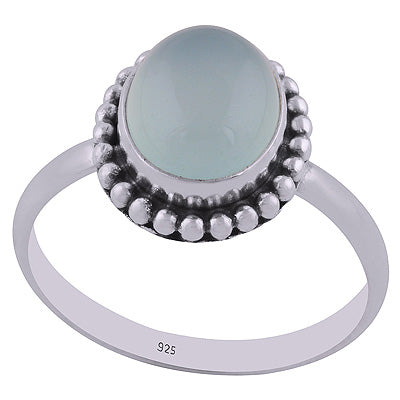 Gorgeous Rawa Work Around Aqua Chalcedony Oval Shape 925 Sterling Solid Silver Ring - R3401548-44